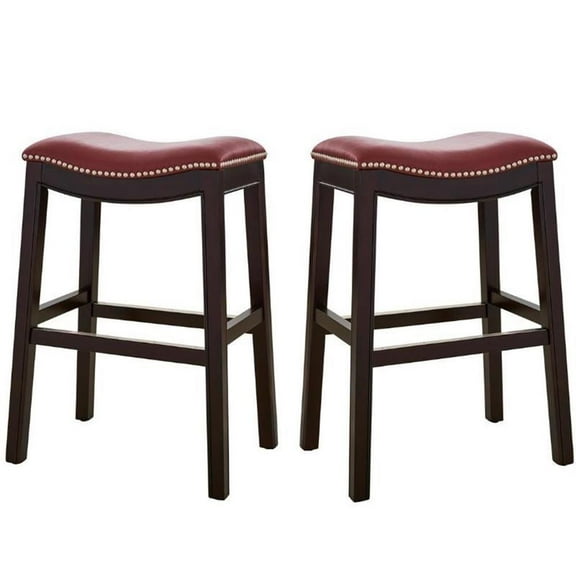 Home Square 2 Piece Saddle Faux Leather Counter Height Barstool Set in Red