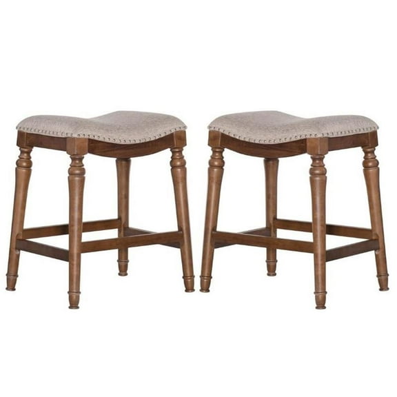 Home Square 2 Piece Saddle Polyester Upholstery Wood Counter Stool Set in Brown