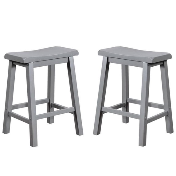 Home Square 2 Piece Saddle Solid Wood Counter Stool Set in Gray