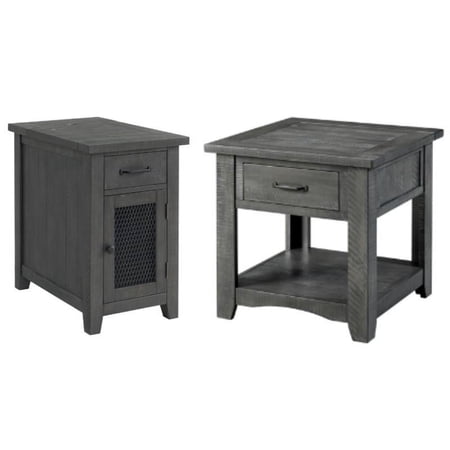 Home Square 2-Piece Set with 1 Drawer End Table & Chairside Table in Gray