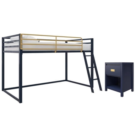 Home Square 2-Piece Set with 1-Drawer Nightstand & Twin Metal Junior Loft Bed