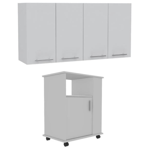Home Square 2-Piece Set with 120 Wall Cabinet and Kitchen Service Cart