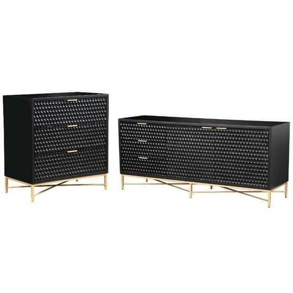 Home Square 2-Piece Set with 3 Drawer Small Chest and TV Console in Black