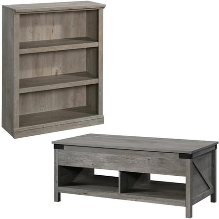 Home Square 2 Piece Set with 3-Shelf Bookcase and Lift-Top Coffee Table
