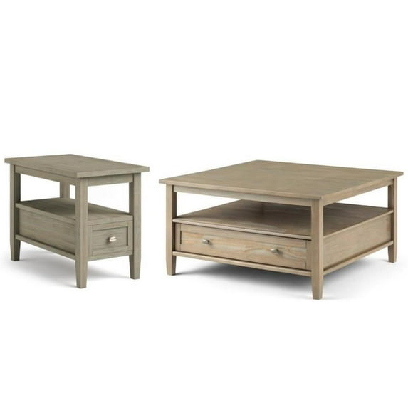 Home Square 2-Piece Set with 36" Square Coffee Table & 14" Narrow Side Table