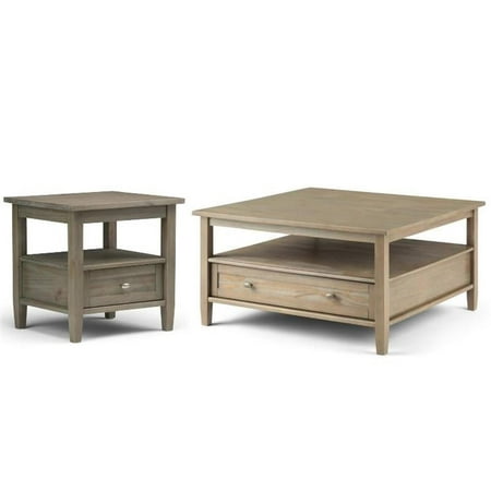 Home Square 2-Piece Set with 36" Square Coffee Table 20" End Side Table in Gray