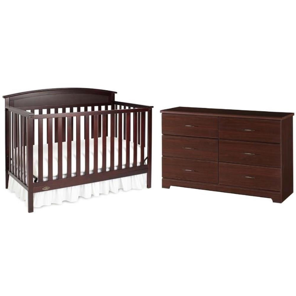 Home Square 2-Piece Set with 4-in-1 Crib & 6 Drawer Dresser in Espresso