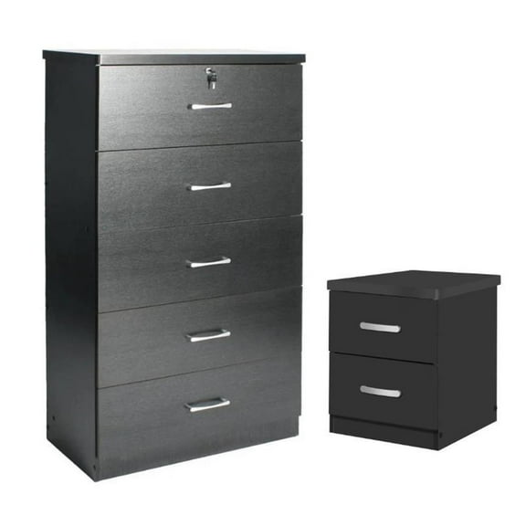 Home Square 2-Piece Set with 5-Drawer Bedroom Dresser & 2-Drawer Nightstand