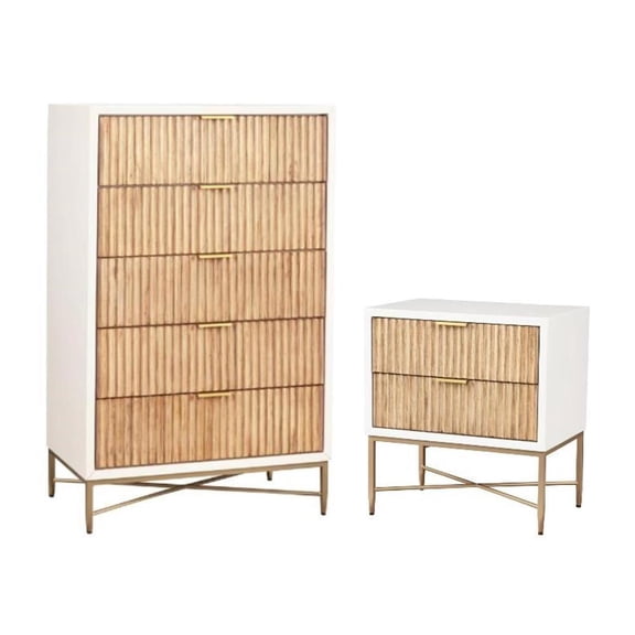 Home Square 2-Piece Set with 5 Drawer Chest & 2 Drawer Nightstand in White