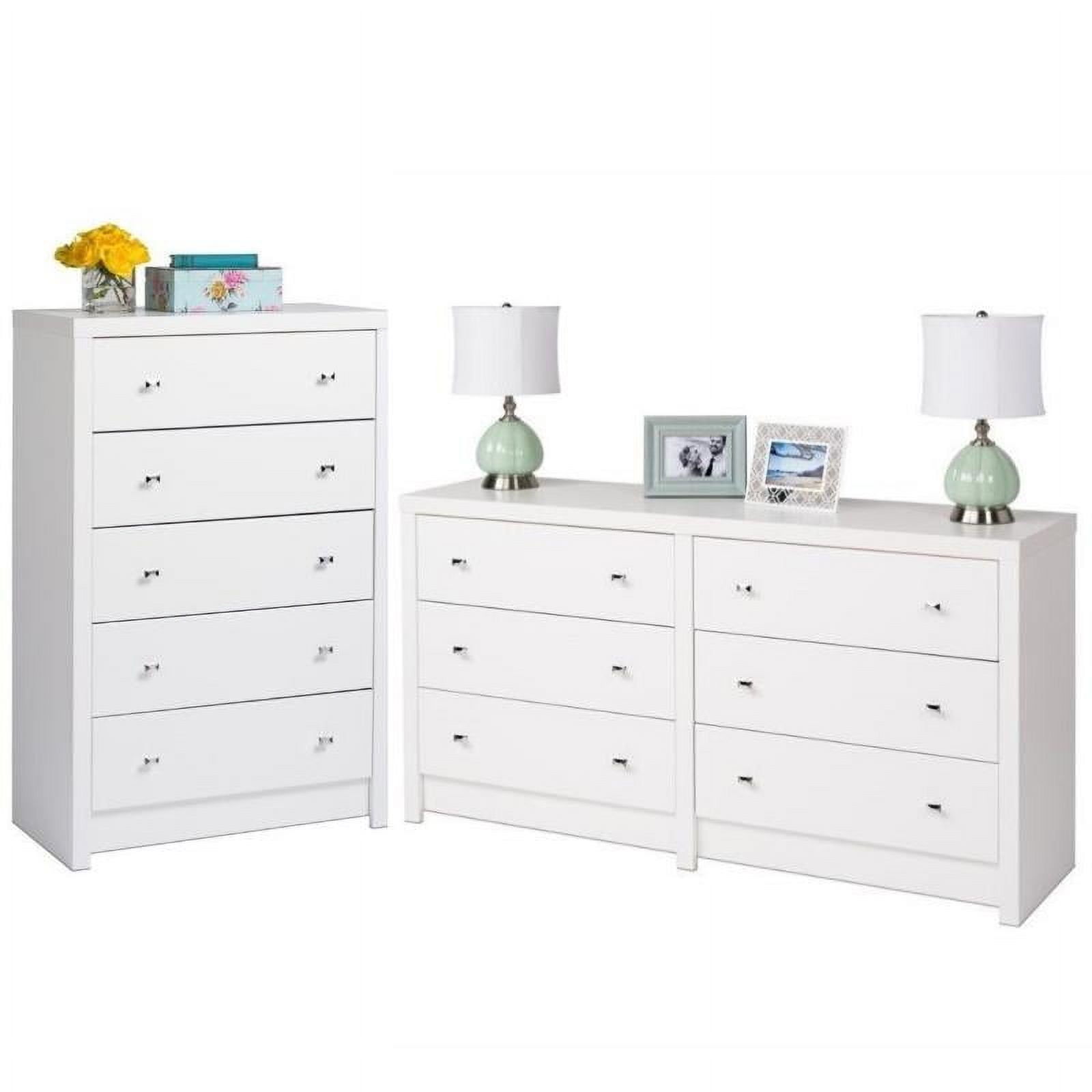 Home Square 2 Piece Set with 5 Drawer Chest 6 Drawer Dresser in White Laminate