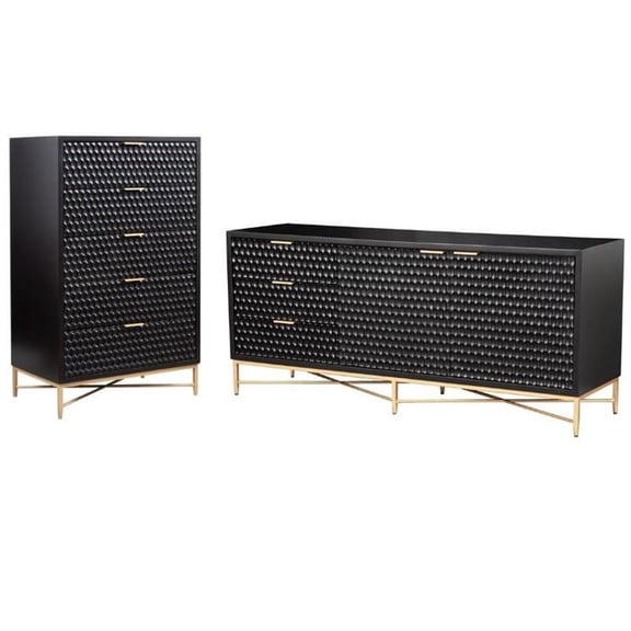 Home Square 2-Piece Set with 5 Drawer Chest and TV Console in Black