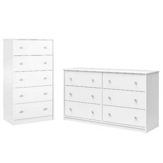 Home Square Emery 2-Piece Dresser Set, White, 5 Drawer and 6 Drawer