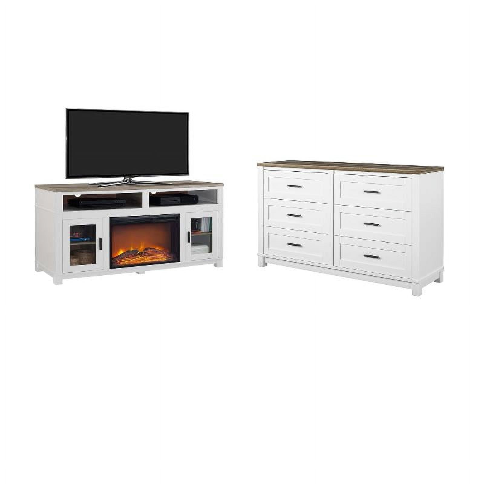 https://www.walmart.com/ip/Home-Square-2-Piece-Set-with-6-Drawer-Dresser-and-Fireplace-TV-Stand-in-White/209754560