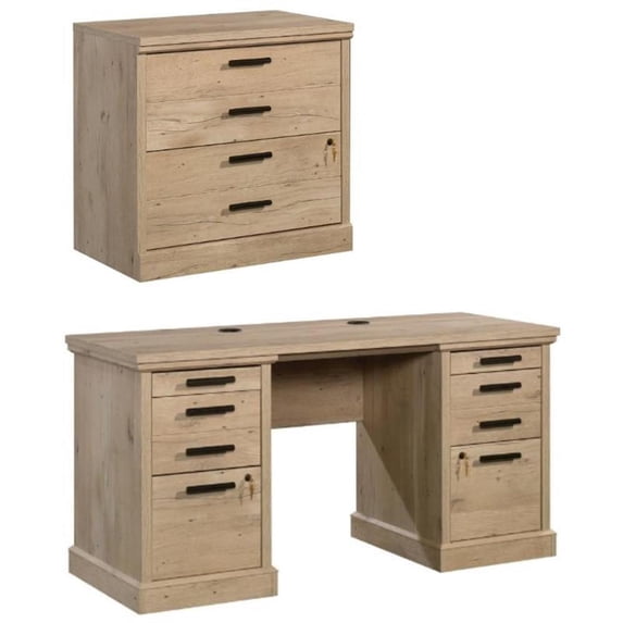 Home Square 2-Piece Set with 60" Credenza Desk & 2-Drawers Lateral File Cabinet