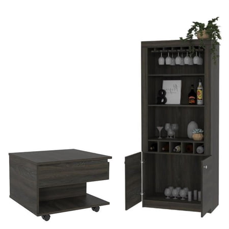 Home Square 2-Piece Set with 69" Bar Cabinet & Lift Top Coffee Table