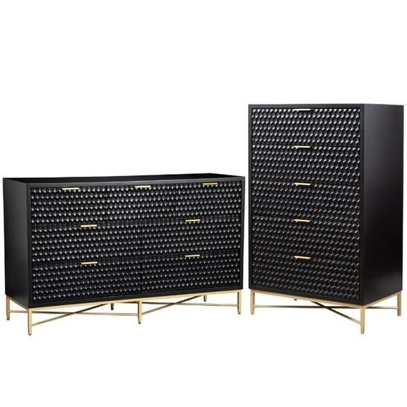 Home Square 2 Piece Set with 7-Drawer Dresser and 5-Drawer Chest in Black
