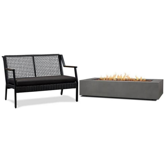 Home Square 2 Piece Set with 70" Rectangle LP Fire Table Aluminum Patio Loveseat