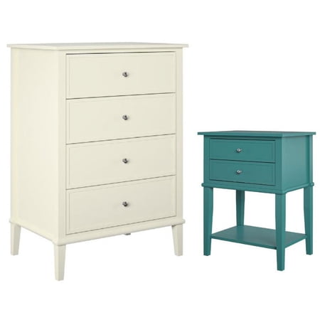 Home Square 2-Piece Set with Accent Table and 4 Drawer Dresser in Soft White