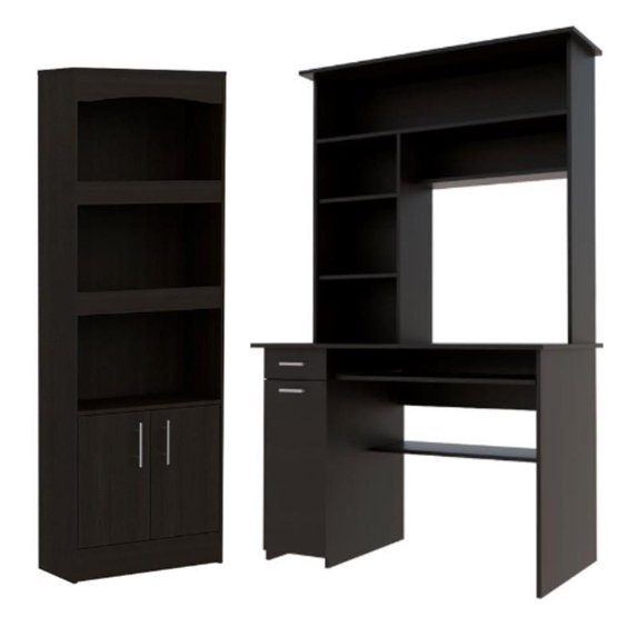 Home Square 2-Piece Set with Cabinet Bookcase and Desk With Hutch