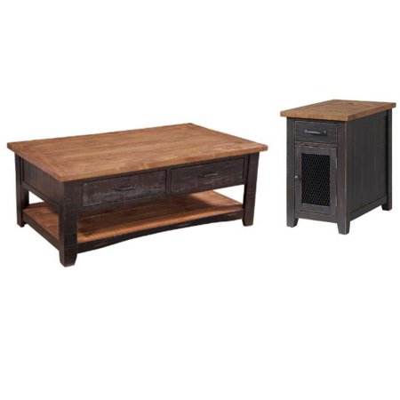 Home Square 2-Piece Set with Coffee Table & Chairside Table in Black and Honey