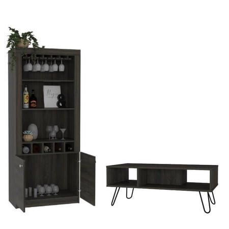 Home Square 2-Piece Set with Coffee Table and 69" Bar Cabinet with Wine Rack