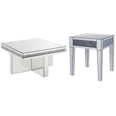 Home Square 2-Piece Set with Coffee Table and End Table in Mirrored