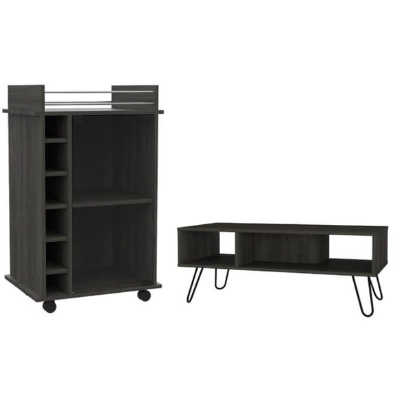 Home Square 2-Piece Set with Coffee Table and Glass Door Bar Cart