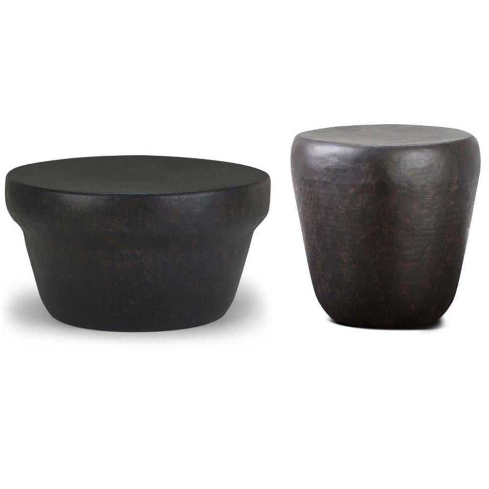 Rustic Bronze Metal Coffee and Side Table Set