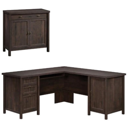 Home Square 2-Piece Set with Computer Desk & Library Base Cabinet in Coffee Oak
