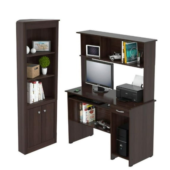 Home Square 2-Piece Set with Computer Desk with Hutch & Corner Bookcase