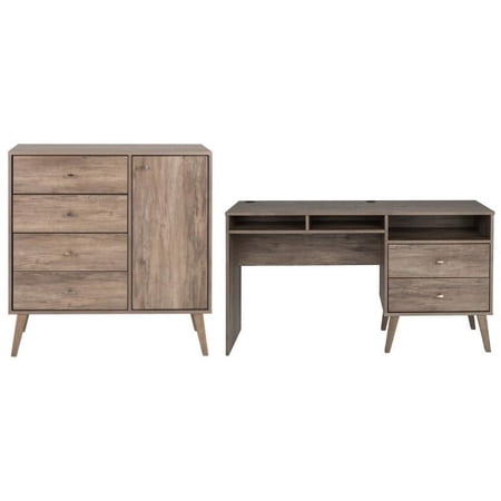 Home Square 2-Piece Set with Computer Desk with Side Storage & 4-Drawer Chest
