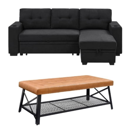 Home Square 2-Piece Set with Convertible Sectional & Upholstered Coffee Table
