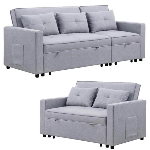 Home Square 2 Piece Set with Convertible Sleeper Sofa and Loveseat in Light Gray