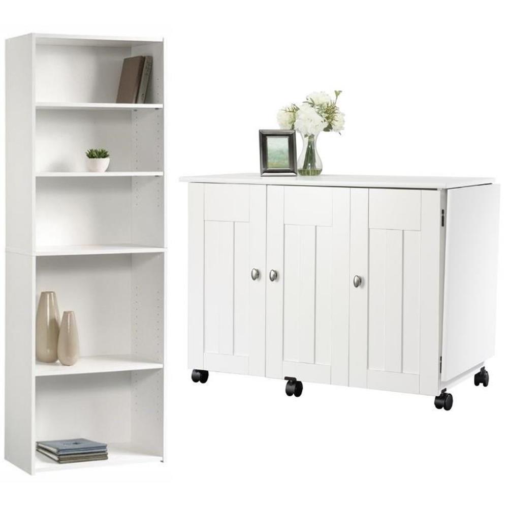 Home Square 2-Piece Set with Craft Table & 5-Shelf Bookcase in Soft ...