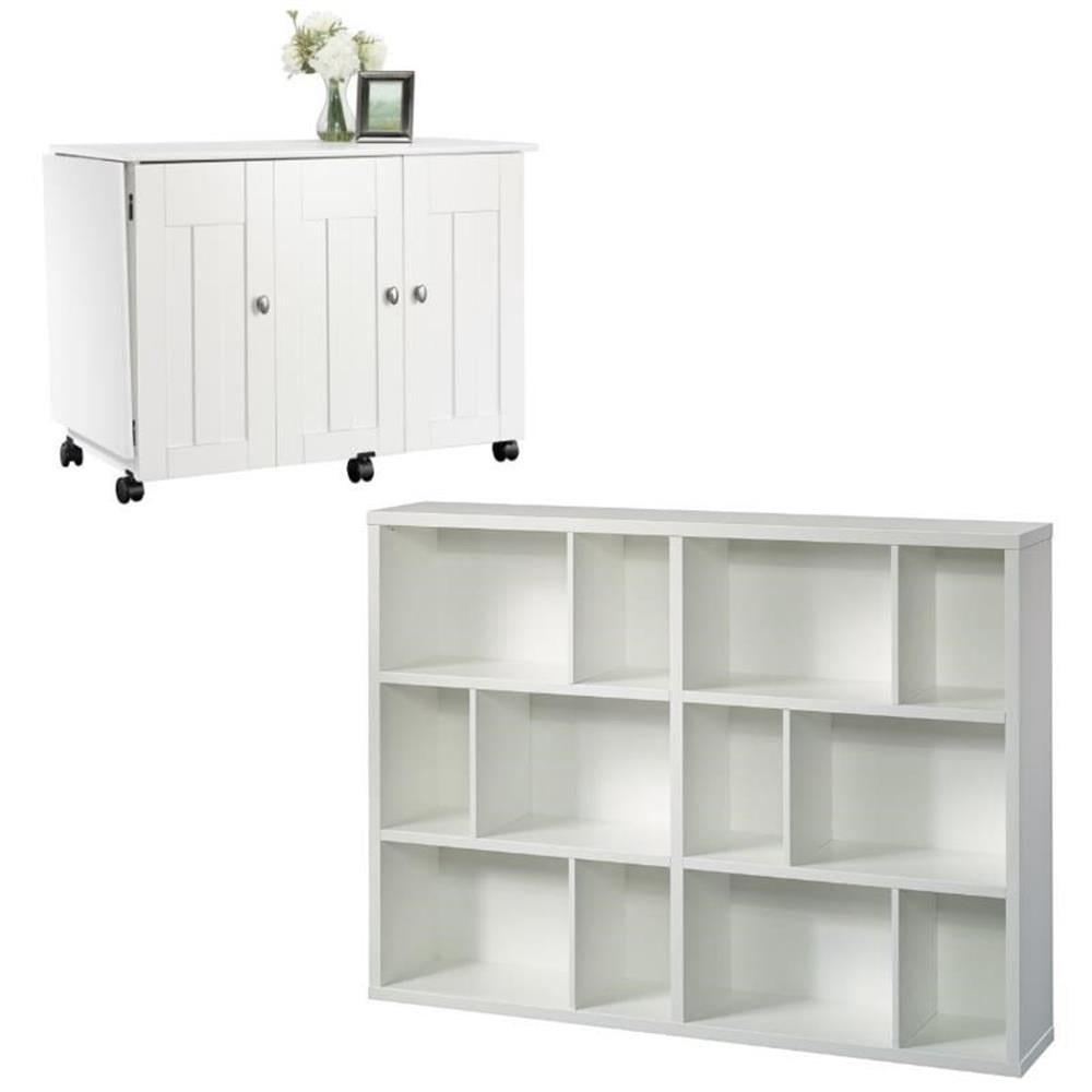 Home Square 2-Piece Set with Craft Table & Horizontal Bookcase in Soft ...