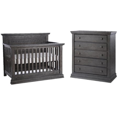 Home Square 2-Piece Set with Crib & 5-Drawer Dresser in Gray