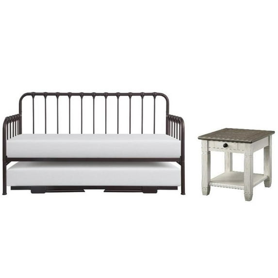 Home Square 2-Piece Set with Daybed with Trundle and End Table