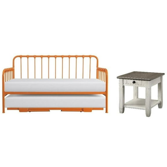 Home Square 2-Piece Set with Daybed with Trundle in Orange & End Table