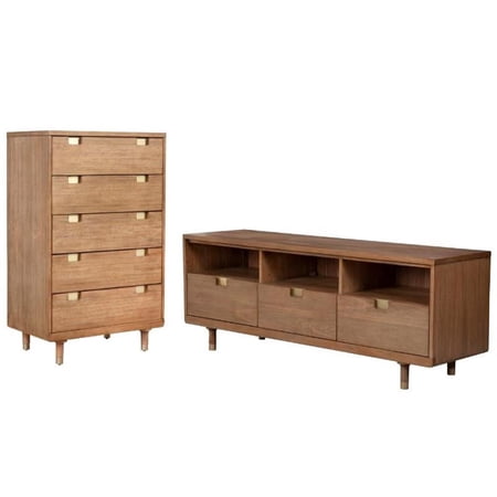Home Square 2-Piece Set with Easton 5 Drawer Chest & TV Console in Sand