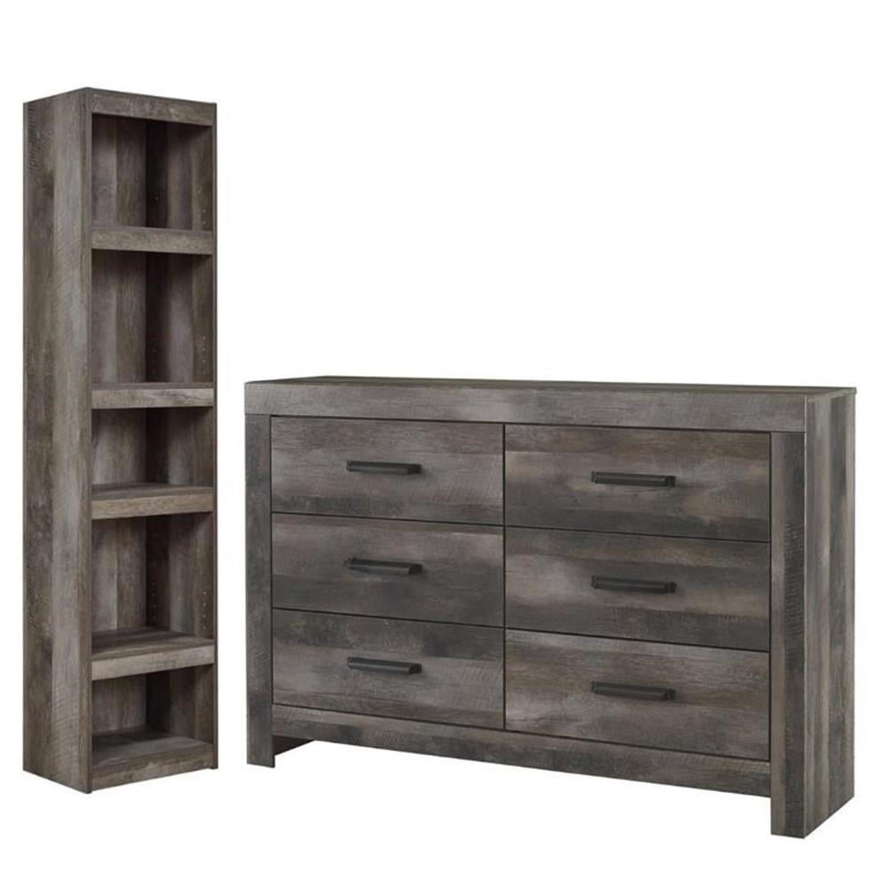 Gray Oak Double Dresser with Dark Hardware