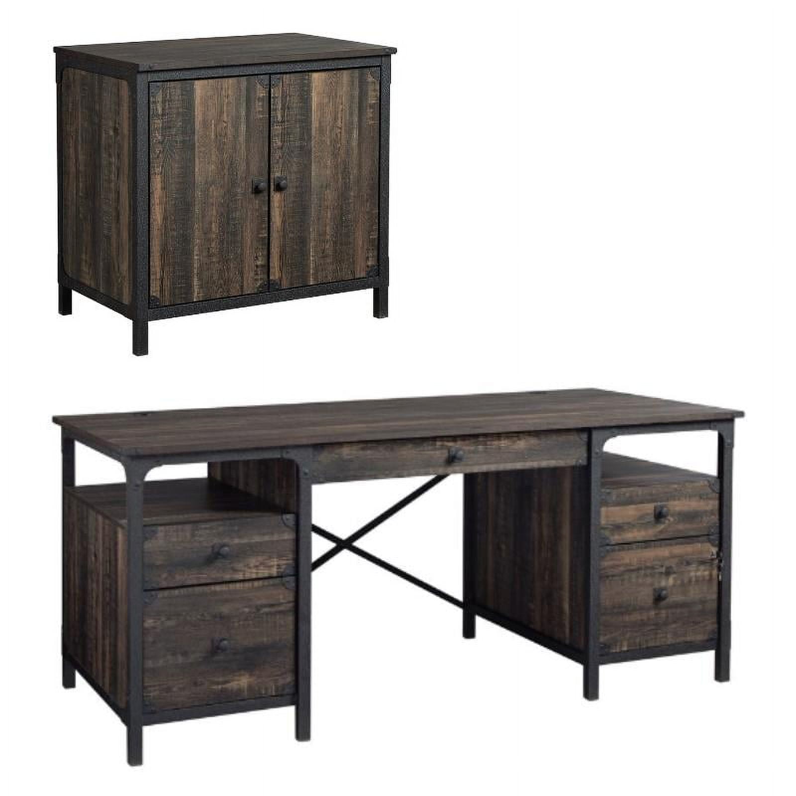Home Square 2-Piece Set with Executive Desk & Library Base in Carbon ...