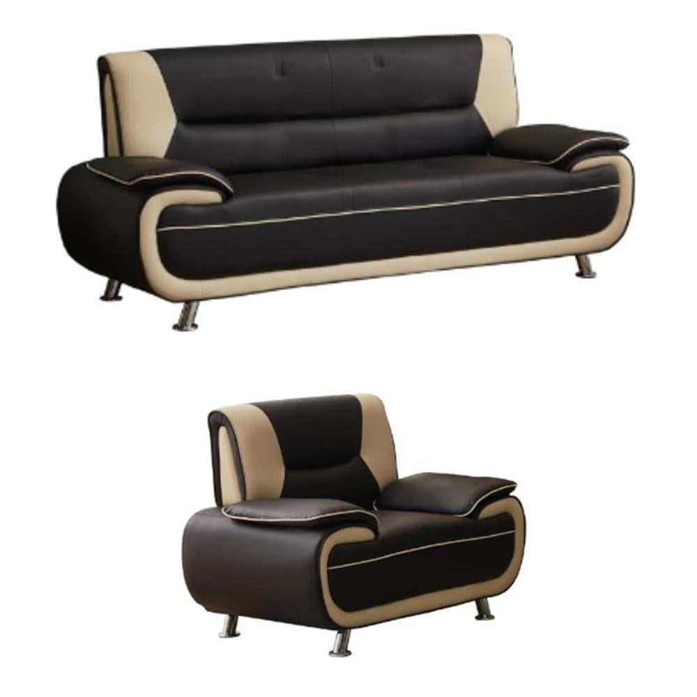 Lilian Black and Beige Faux Leather Sofa and Chair Set