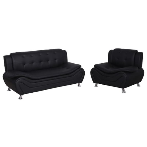 Home Square 2-Piece Set with Faux Leather Sofa and Club Chair in Black