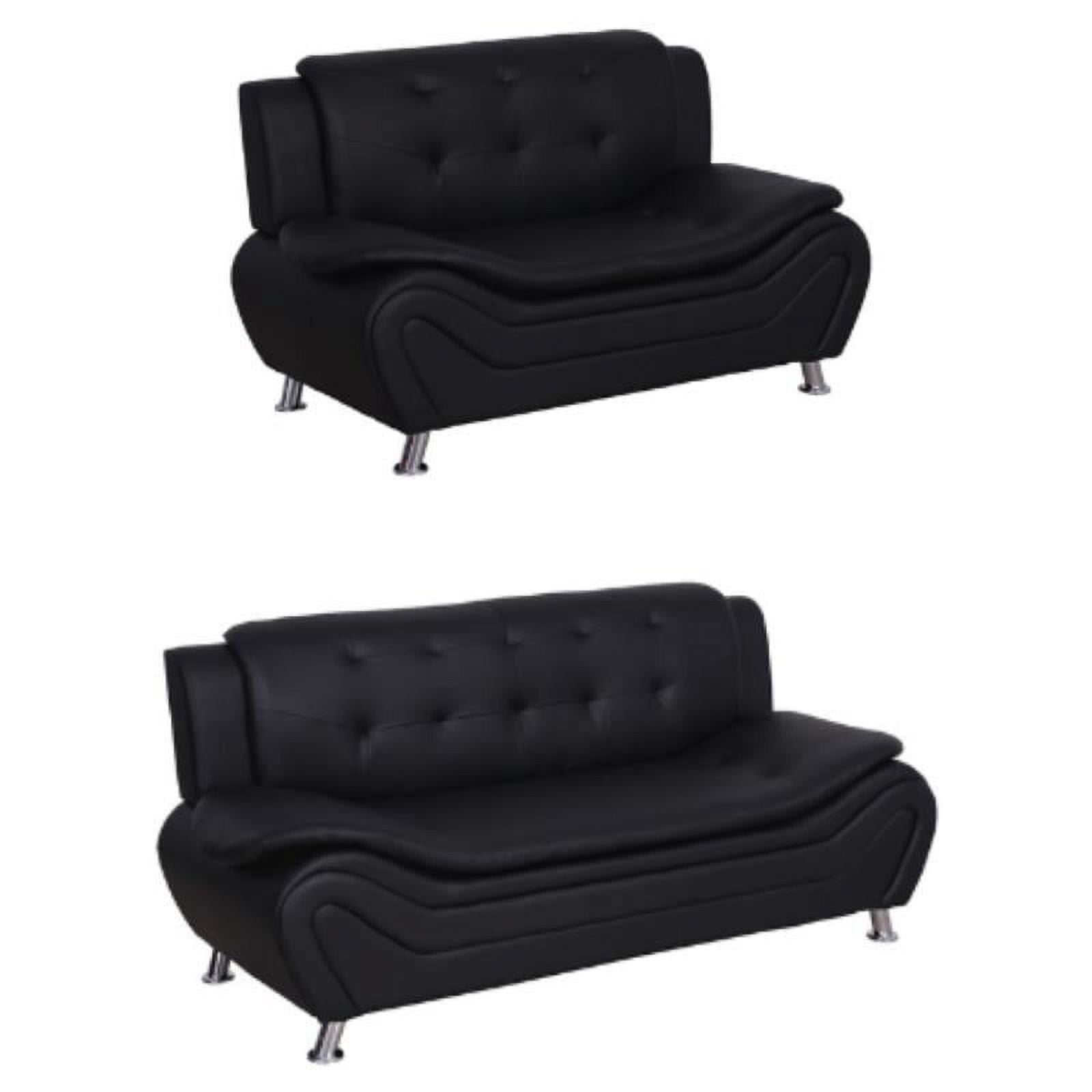 Home Square 2Piece Set with Faux Leather Sofa and Loveseat in Black