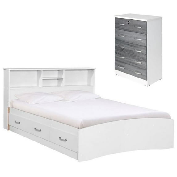 Home Square 2-Piece Set with Full Captains Bed and 5-Drawer Chest