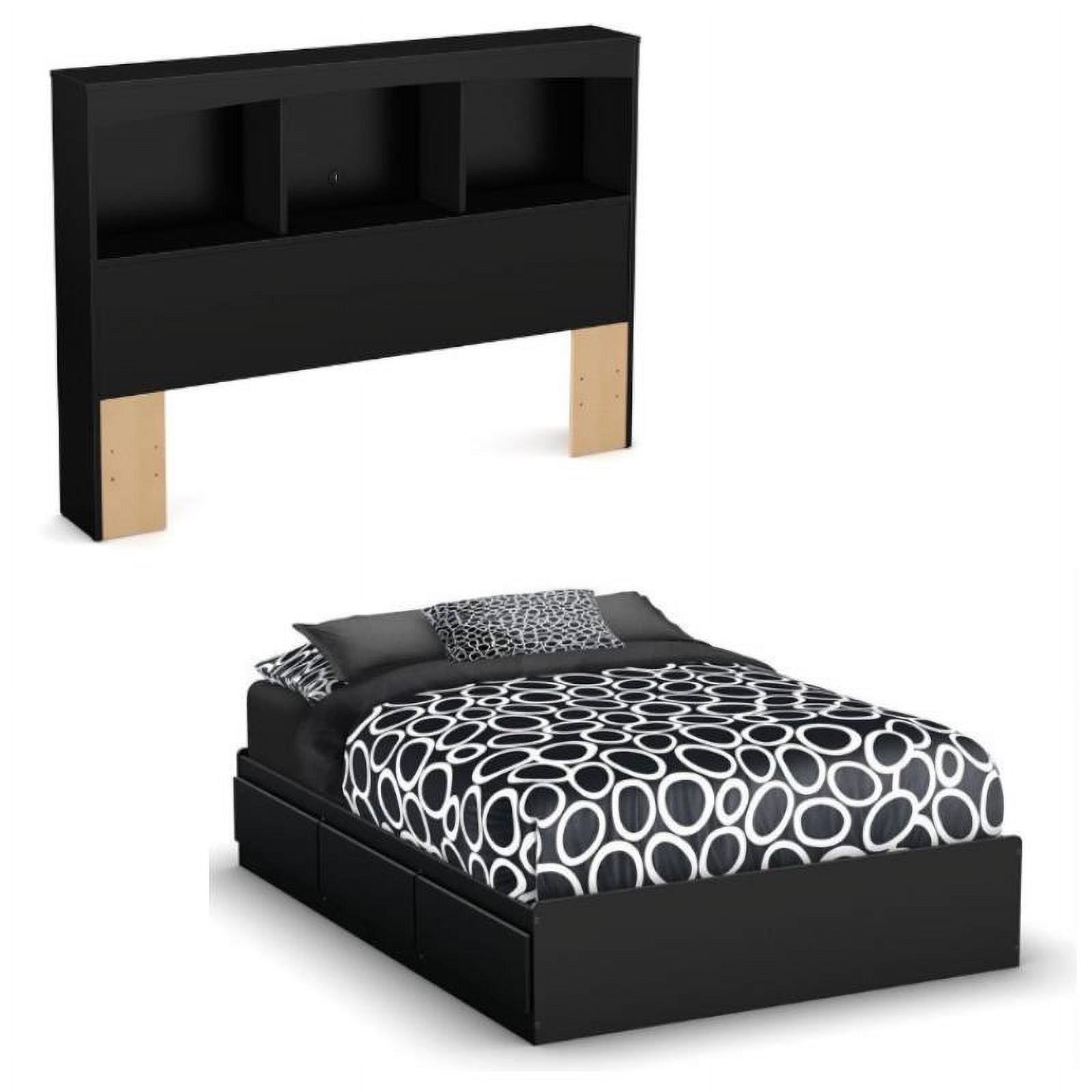 Home Square 2Piece Set with Full Mates Bed & Bookcase Headboard in Pure Black