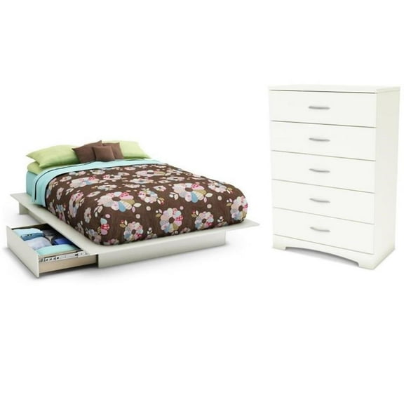 Home Square 2-Piece Set with Full Queen Storage Bed and 5-Drawer Chest