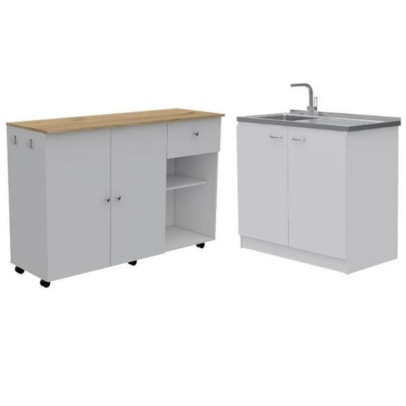 Home Square 2-Piece Set with Kitchen Island Cart and Utility Sink with Cabinet