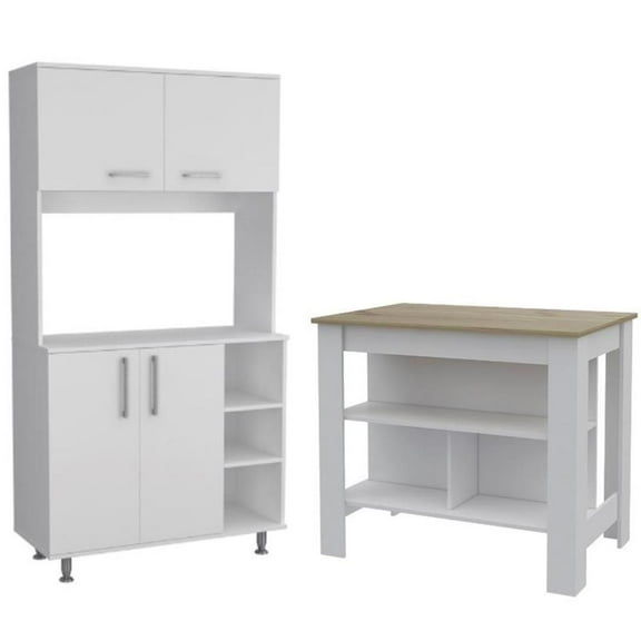 Home Square 2-Piece Set with Kitchen Island and Pantry Two-Door Cabinet