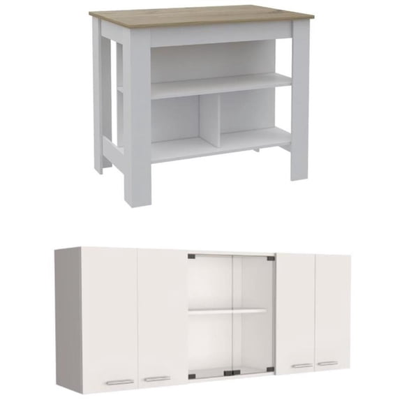 Home Square 2-Piece Set with Kitchen Island and Superior Wall Cabinet